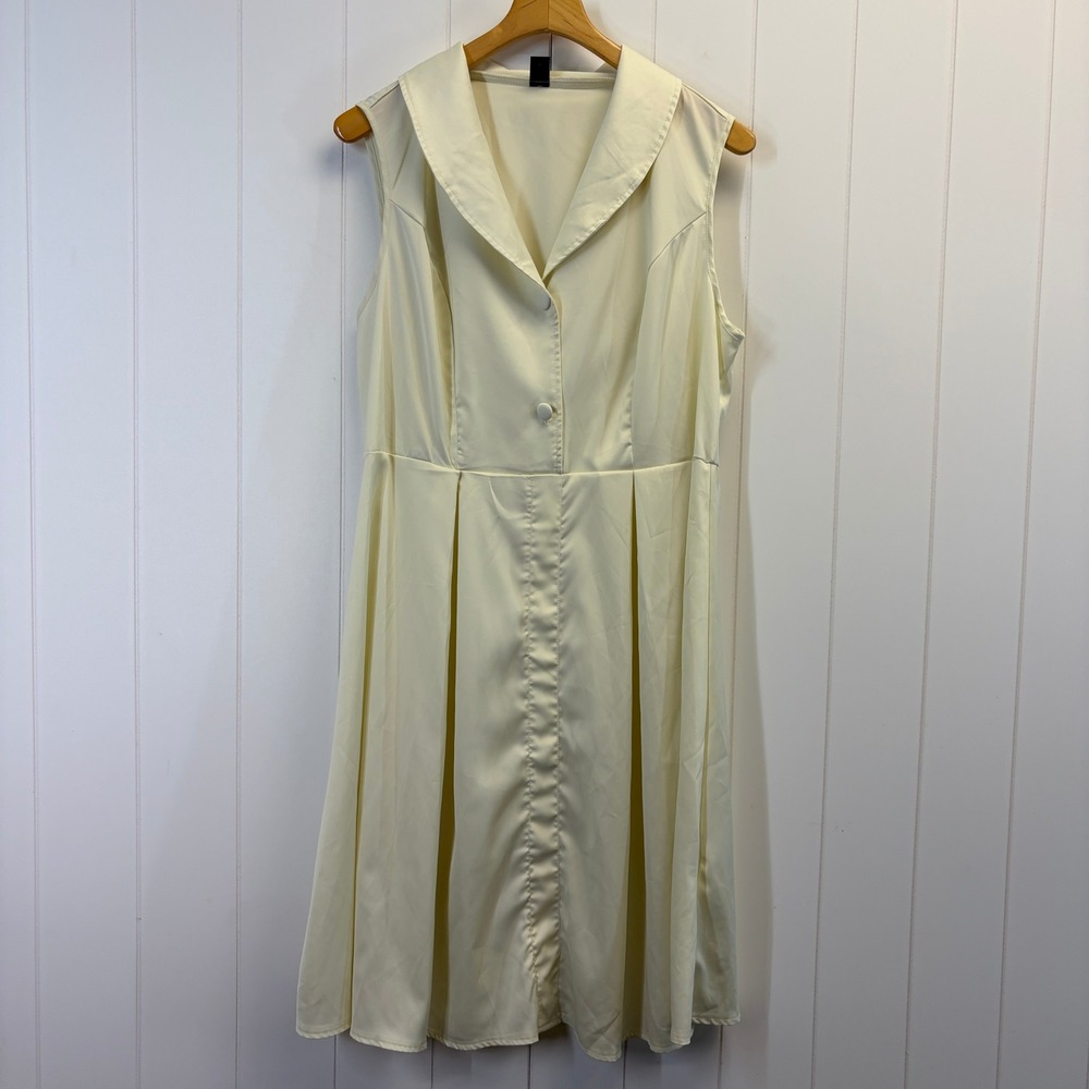 Womens Retro Pinup Sleeveless Midi Dress Size XL Cream 50s Vibes Rockabilly Chic